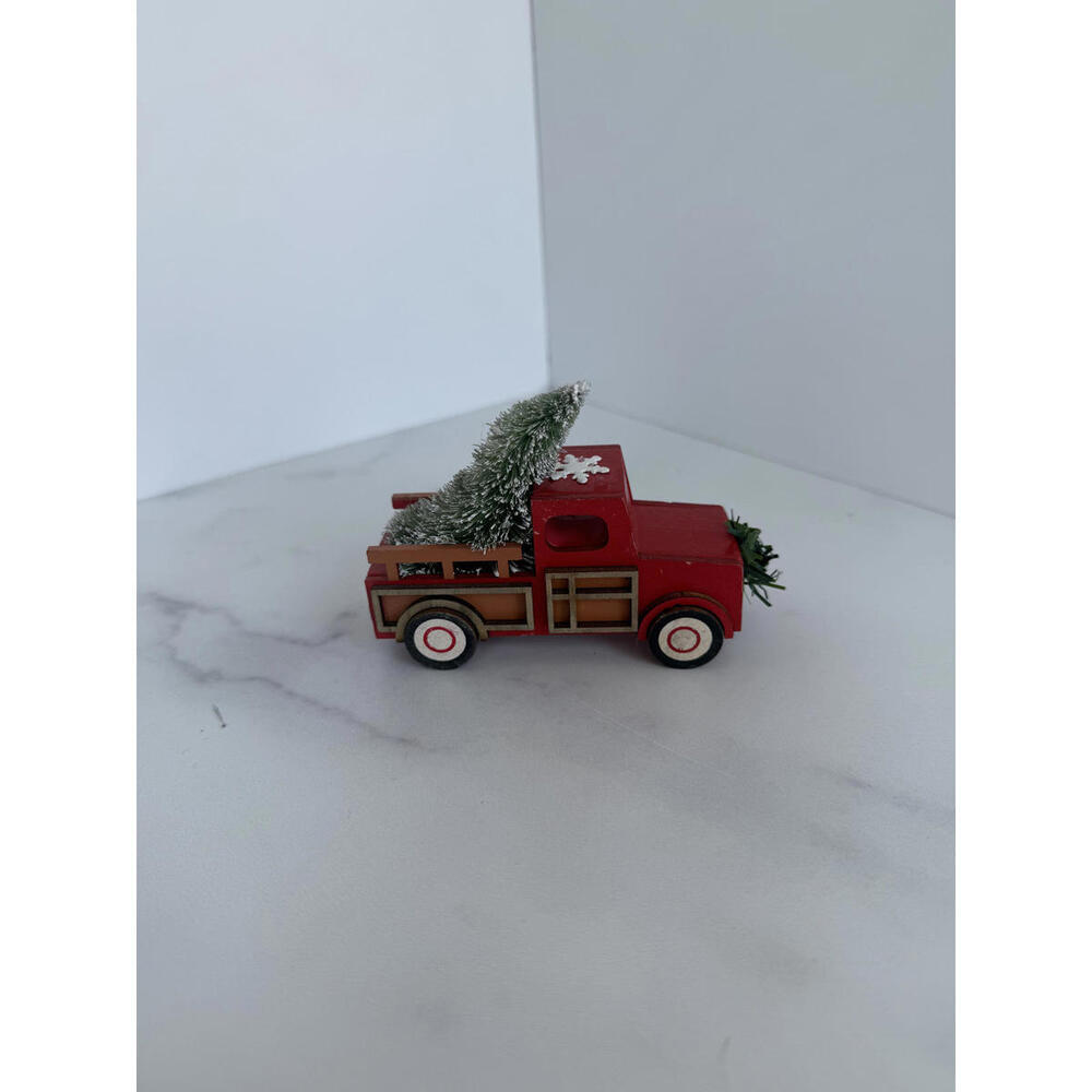 Small Vintage Red Truck Ornament with Christmas Tree Decor